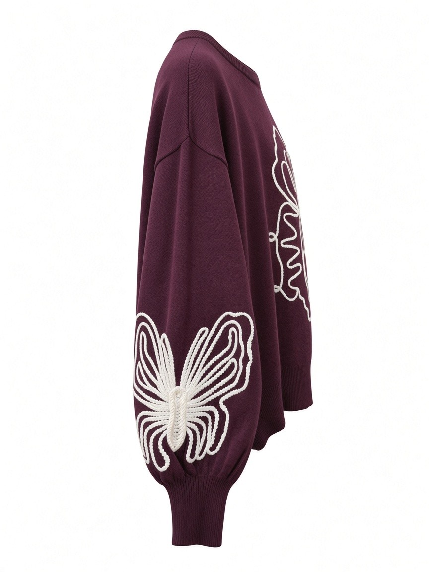 Dámsky pulóver s výšivkou kvetu a motýľa MINORITY BURGUNDY MELANGE Bordová s.WEAR 2_1
